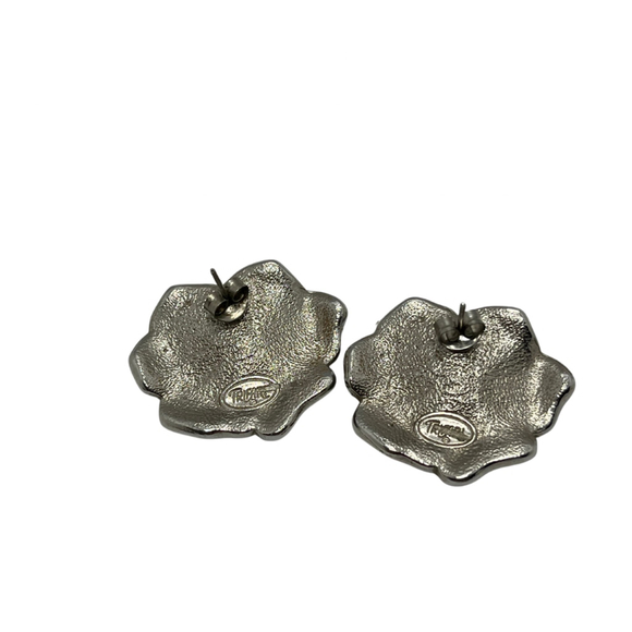 1418 Trifari Green Yellow Enamel Flower Earrings - Picture 2 of 3